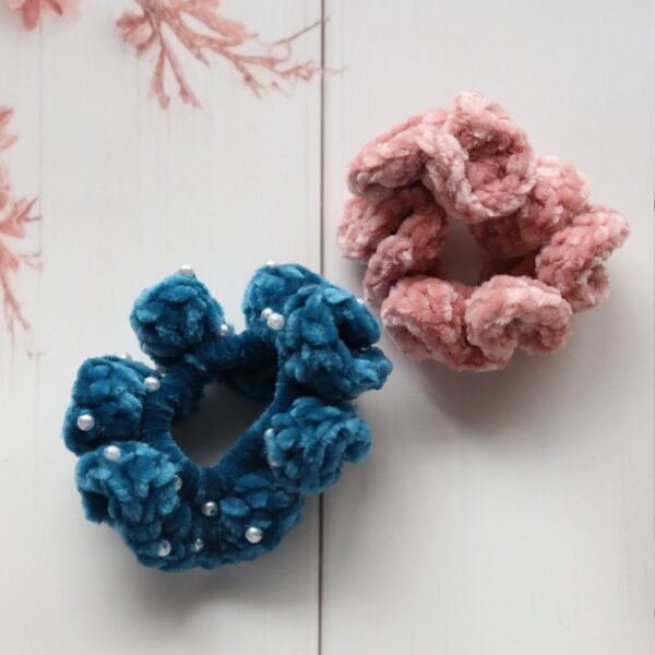 Blue-and-pink-velvet-scrunchie-combo