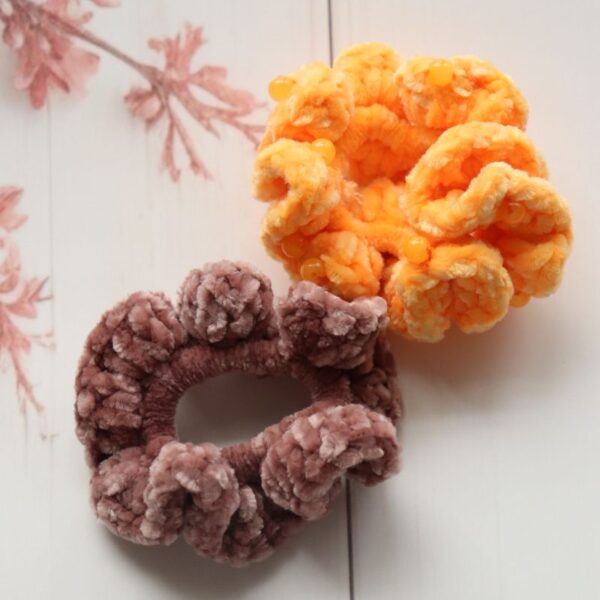 Yellow-and-rosewood-velvet-scrunchie-combo