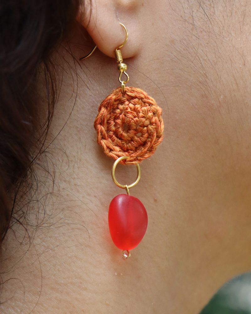 Crochet-orange-neck-set-earring