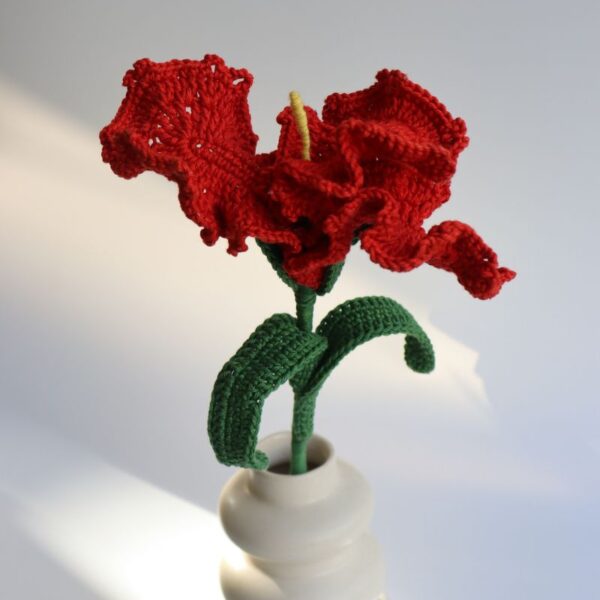 Crochet-red-iris-flower