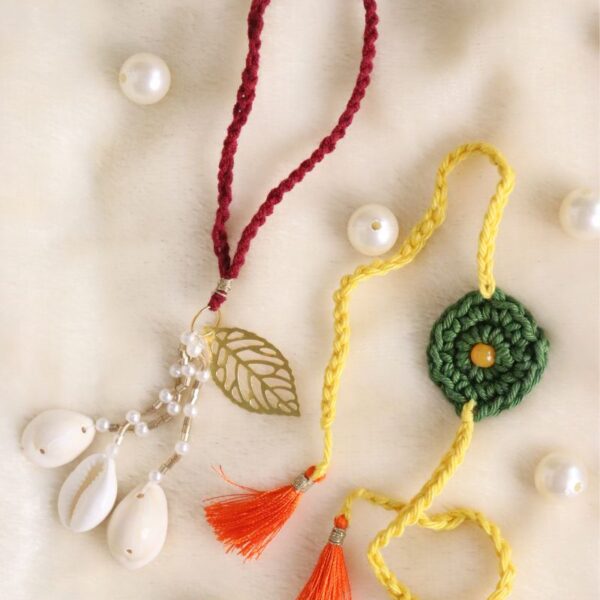 yellow-maroon-crochet-rakhi-lumba-set