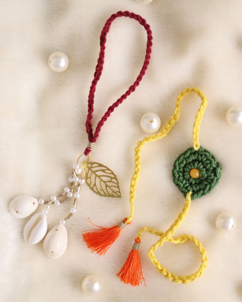 yellow-maroon-crochet-rakhi-lumba-set