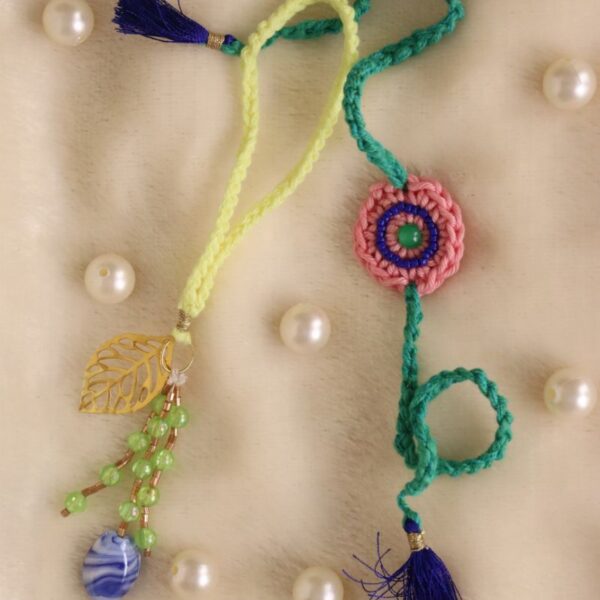 Green-yellow-crochet -rakhi-lumba-set